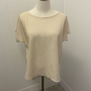 VTG 80s Jon Woods New York Cream Speckled Scoop Neck Short Sleeve Blouse Top XL